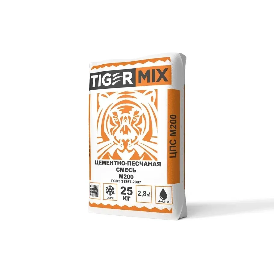 Смесь М-200 цементно песчаная Тайгер Микс Tiger mix 25кг (56шт\упак) — фото