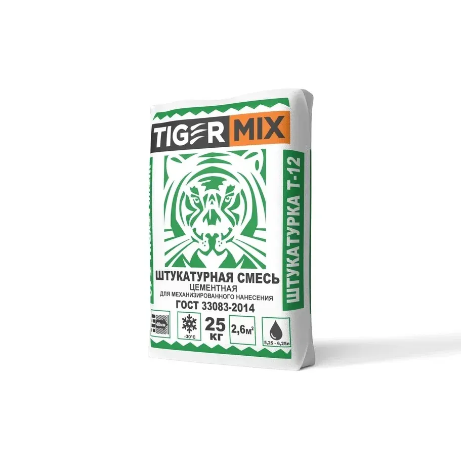 Штукатурно кладочная смесь для машинного нанесения Т-12 Тайгер Микс Tiger mix 25кг (56шт/упак.) — фото