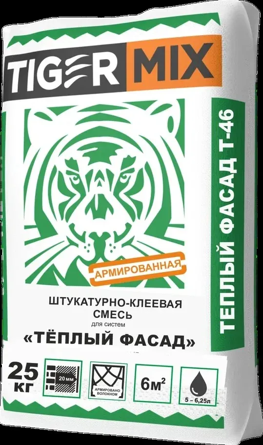 Смесь штукатурно-клеевая Теплый Фасад Т-46 Тайгер Микс Tiger mix 25кг (56шт/упак.) — фото