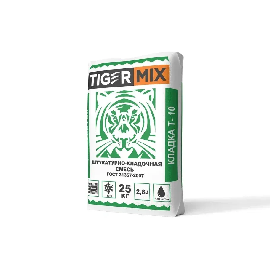 Штукатурно кладочная смесь Т-10 Тайгер Микс Tiger mix 25кг (56шт/упак.) — фото