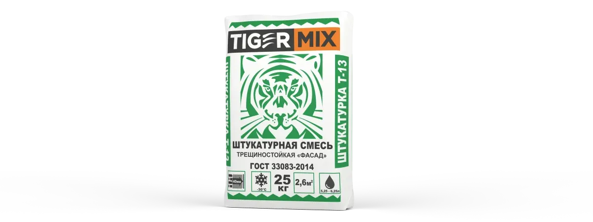 Смесь штукатурная трещиностойкая Фасад Т-13 Тайгер Микс Tiger mix 25кг — фото
