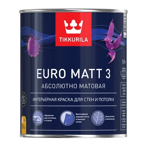 Краска Euro Matt 3 глубокоматовая база С 0,9л TIKKURILA — фото