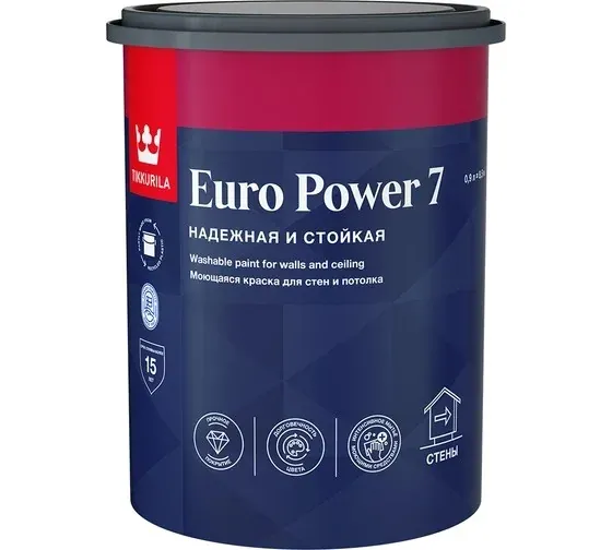 Краска EURO POWER 7стойкая к мытью матовая база С 0,9л TIKKURILA — фото