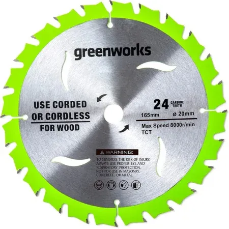 Диск пильный по дереву для циркулярной пилы Greenworks 165*1.6*20 мм 24T — фото