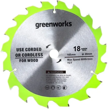 Диск пильный по дереву для циркулярной пилы Greenworks 165*1.6*20 мм 18T — фото