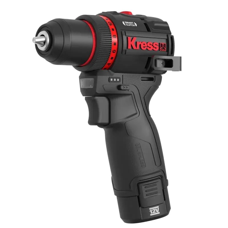 Дрель-шуруповерт аккумуляторная бесщеточная KRESS KH177, 12В, 50Нм, 2.0Ач х2, ЗУ 1,5А, кейс — фото