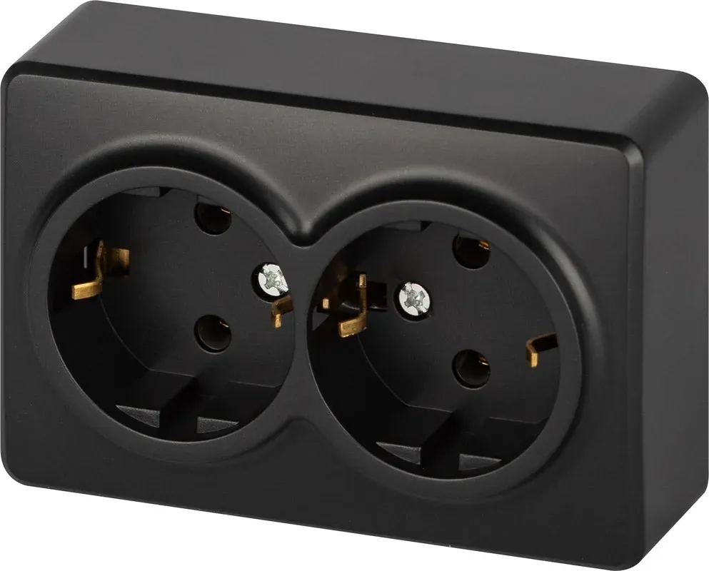 Розетка ЭРА 2х2P+E Schuko IP20 16A-250В ОУ двойная с заземлением Эксперт антрацит — фото