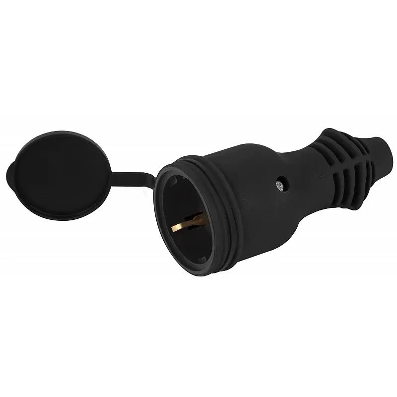 Розетка ЭРА каучуковая c заземлением 16А IP44 RX11-B-IP44 прямая черная — Розетки влагозащищенные IP44+ во Владивостоке