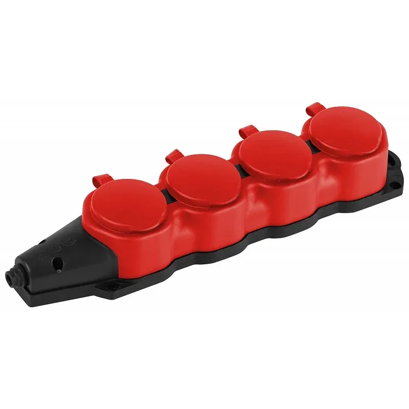 Колодка ЭРА каучуковая с заземлением 4 розетки 16A IP44 KX-4e-RED-IP44 красная — фото