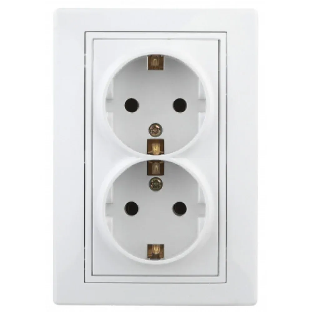 Розетка INTRO 2X2P+E Schuko 16А-250В IP20 СУ Plano Белый — фото