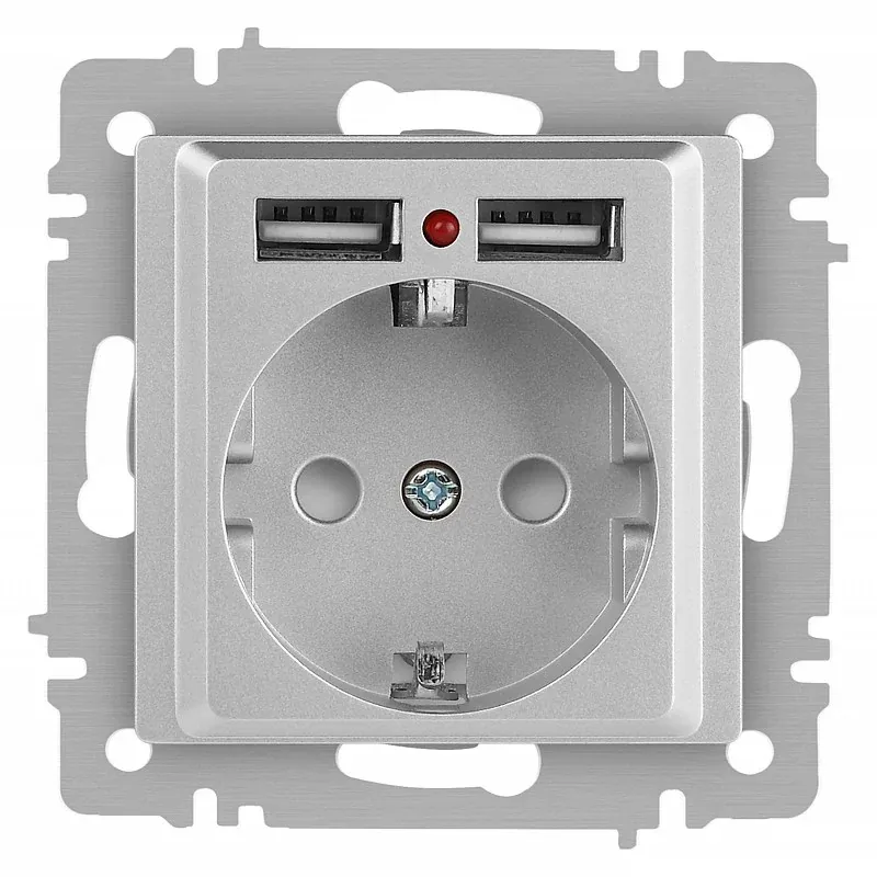 Розетка Intro Accent 6-410-03 с заземлением 2P+E Schuko со шторками 16А-250В + 2хUSB IP20 С — Розетки USB и компьютерные во Владивостоке
