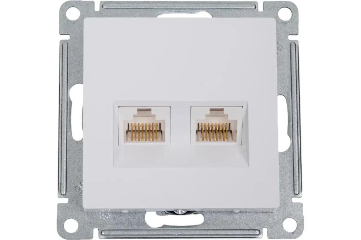 Розетка компьютерная 2-местная Atlas Design RJ45+RJ45 кат.5Е механизм Белый — фото