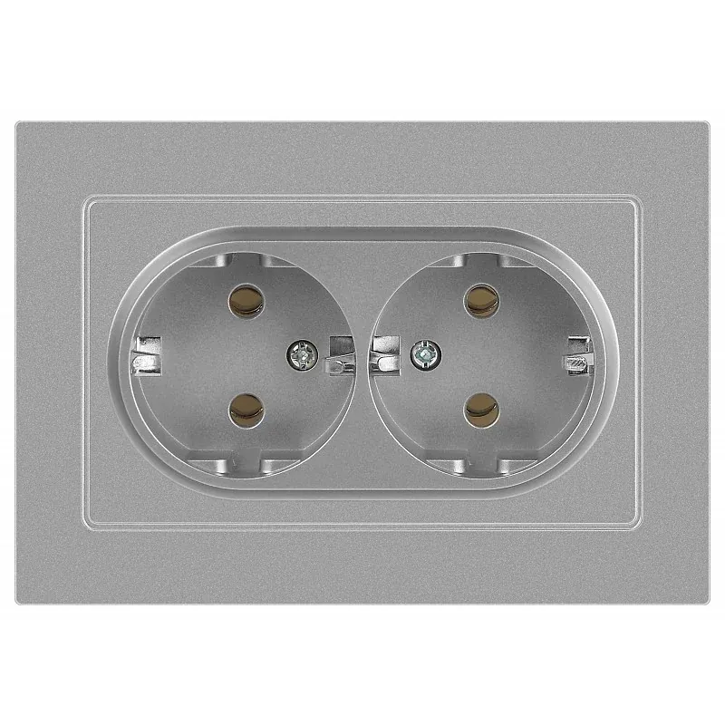 Розетка Intro Accent 6-205-03 двойная с заземлением 2X2P+E Schuko 16А-250В IP20 СУ AL/CU ал — фото