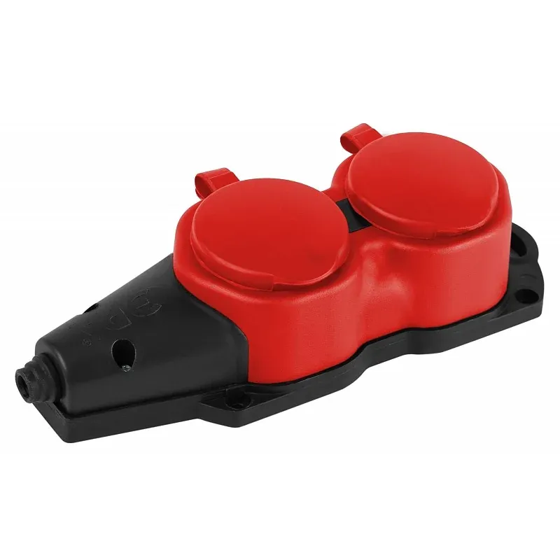 Колодка ЭРА каучуковая с заземлением 2 розетки 16A IP44 KX-2e-RED-IP44 красная — фото