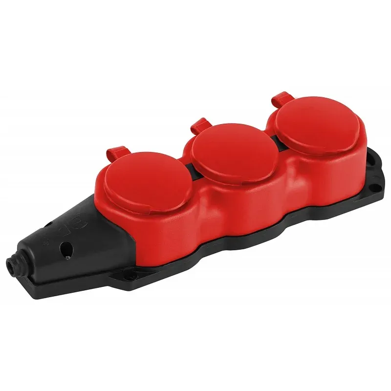 Колодка ЭРА каучуковая с заземлением 3 розетки 16A IP44 KX-3e-RED-IP44 красная — фото