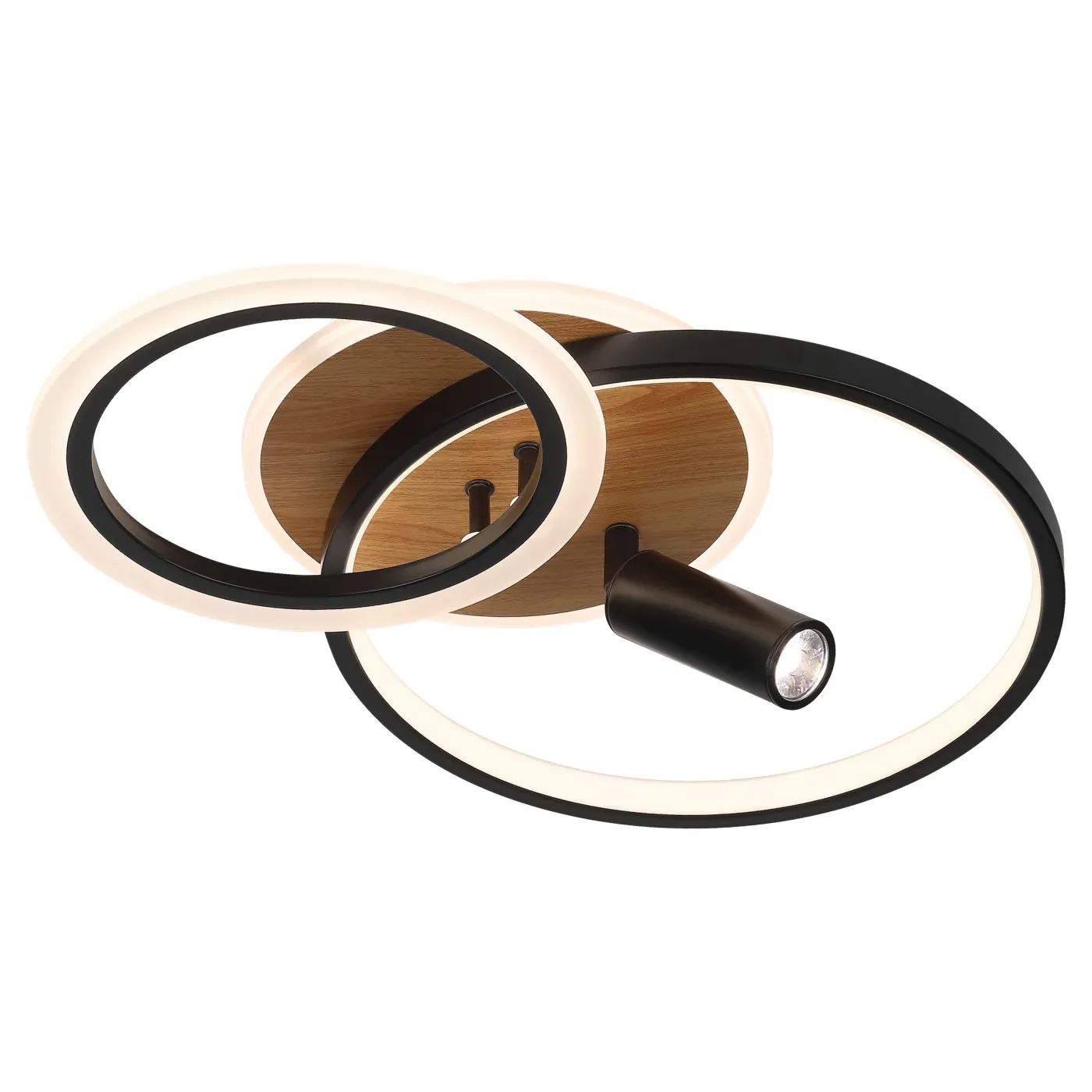 Светильник потолочный светодиодный ЭРА Модерн Rondo CLL-1-85-RC BK с ДУ 85W 3000-6500К черный/дерево — фото