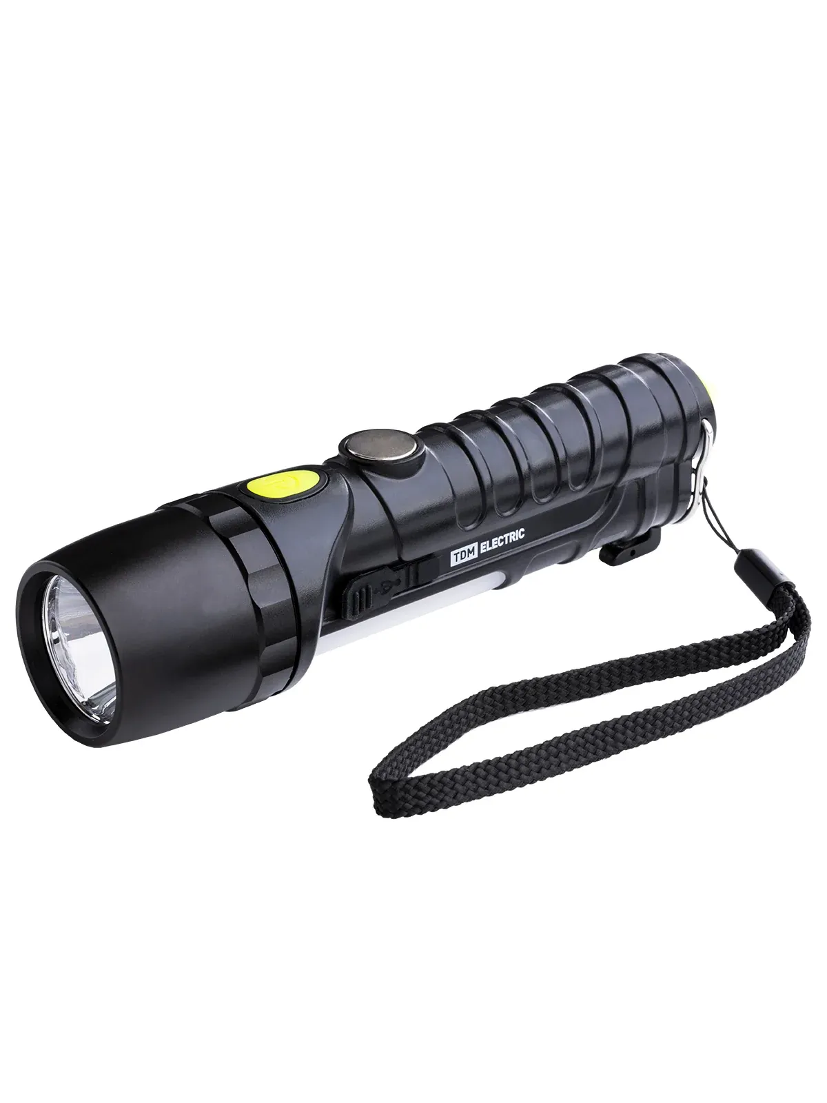 Фонарь автомоб. универс., 6 Вт CREE+3 Вт COB,1x18650 2200 мА*ч, магн., подвес, USB, стропорез,TDM — фото