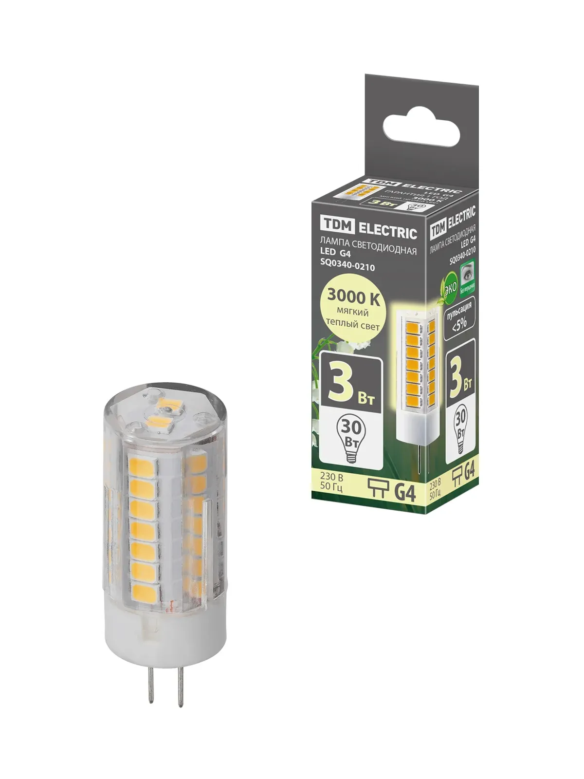 Лампа светодиодная G4-3 Вт-230 В-6500 К, SMD, 16*43 мм TDM — фото
